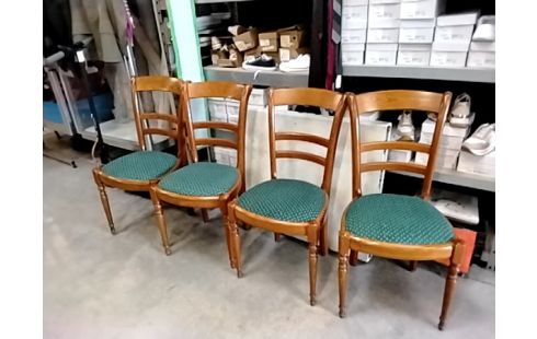 4 CHAISES TISSU VERT BOISERIE VERNIS
