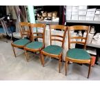 4 CHAISES TISSU VERT BOISERIE VERNIS