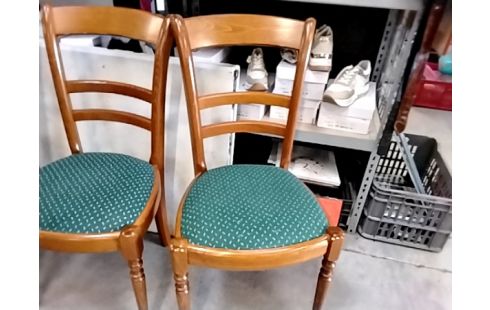 4 CHAISES TISSU VERT BOISERIE VERNIS