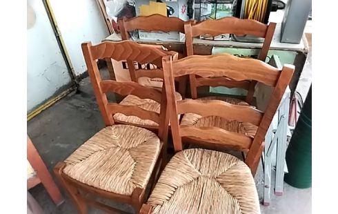 4 CHAISES PAILLE BOIS
