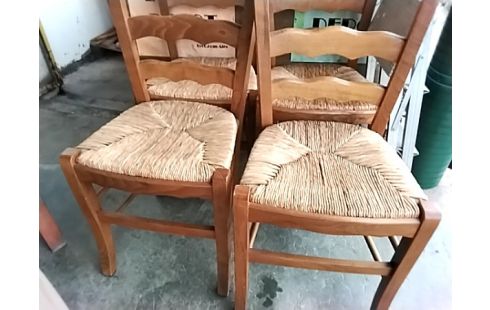 4 CHAISES PAILLE BOIS