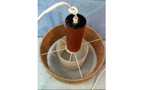 DECKENLAMPE 60ER TEAKHOLZ GEFLECHT