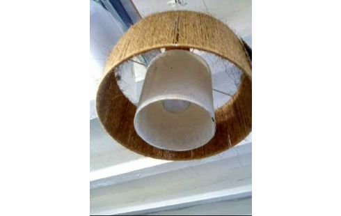 DECKENLAMPE 60ER TEAKHOLZ GEFLECHT