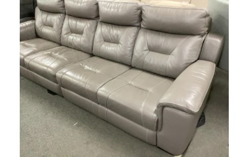 CANAPE CUIR GRIS 4 PERSONNES (TOILE DESSOUS ABÎMÉE)