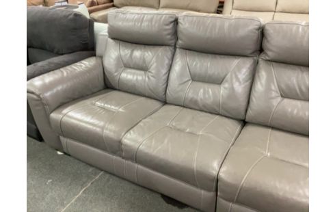 CANAPE CUIR GRIS 4 PERSONNES (TOILE DESSOUS ABÎMÉE)