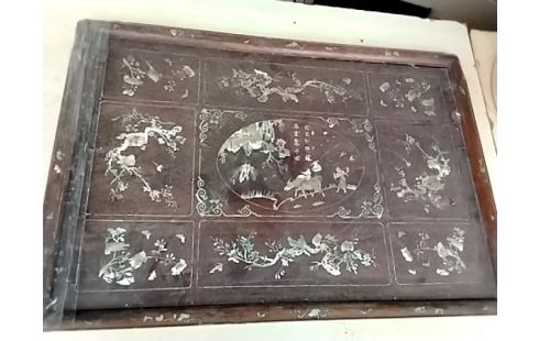 CADRE BOIS MARQUETERIE ASIATIQUE