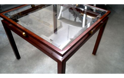 MESA DE SALÓN CUADRADO PARDO METAL BISELADO HIELO