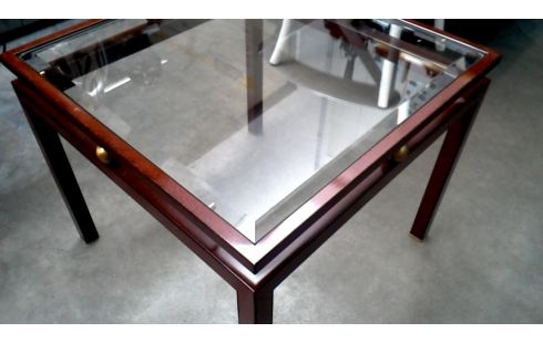 MESA DE SALÓN CUADRADO PARDO METAL BISELADO HIELO