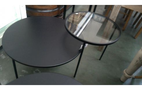 MESA DE SALÓN NEGRO DOBLE REDONDO HIELO LA UNIDAD