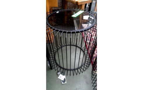 MESA DE SALÓN REDONDO ALTO NEGRO METAL TEÑIDO HIELO