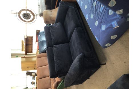 CANAPE 3 PLACES + POUF TISSU BLEU