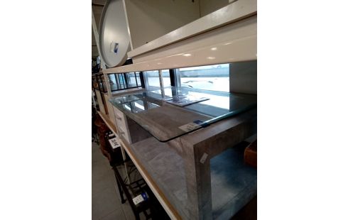 TABLE BASSE MODERNE GRISE BLANCHE 2 TIROIRS