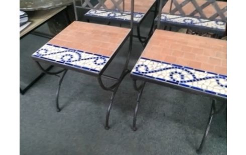 LOT DE 6 CHAISES FER FORGE ASSISES MOSAIQUE