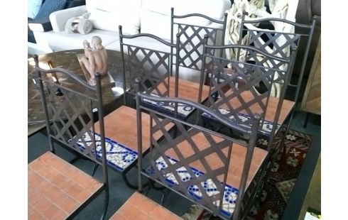 LOT DE 6 CHAISES FER FORGE ASSISES MOSAIQUE