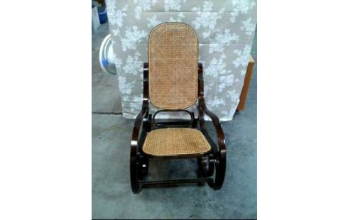 SCHAUKELSTUHL HOLZ DUNKEL FLECHTWERK NATUR