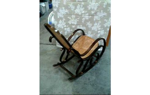 SCHAUKELSTUHL HOLZ DUNKEL FLECHTWERK NATUR