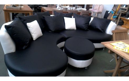 SALON D'ANGLE DESIGN NOIR BLANCHE SIMILI CUIR