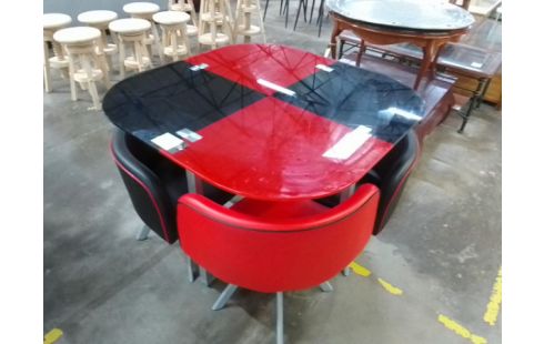 ENSEMBLE TABLE DESSUS VERRE + 4 CHAISES