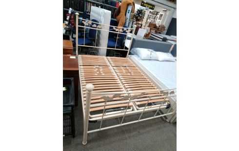 LIT 140 X 190 CM + SOMMIER REGLABLE METAL PATINE CREME