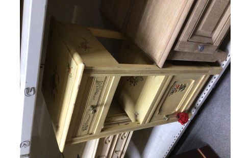 CHEVET PEINT BEIGE FLEURS