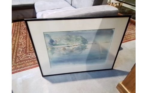 TABLEAU AQUARELLE PORT MER CALME