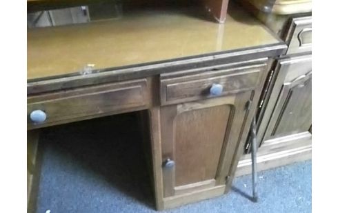 BUREAU BOIS AVEC PLATEAU VERRE 2T 1P