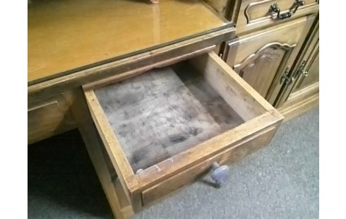 BUREAU BOIS AVEC PLATEAU VERRE 2T 1P