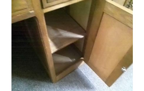 BUREAU BOIS AVEC PLATEAU VERRE 2T 1P