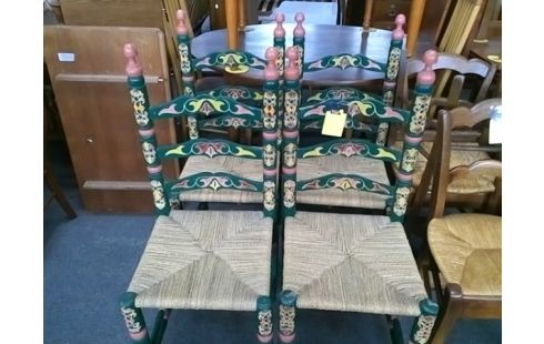 LOT DE 4 CHAISES PAILLEES VERTES