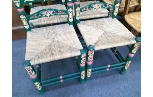 LOT DE 4 CHAISES PAILLEES VERTES