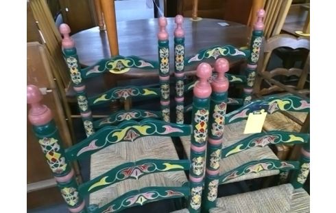 LOT DE 4 CHAISES PAILLEES VERTES