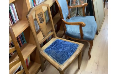 CHAISE ART DECO VELOURS BLEU