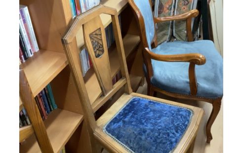 CHAISE ART DECO VELOURS BLEU