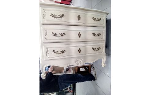 COMMODE 3 TIROIRS PEINTE CREME/GRISE