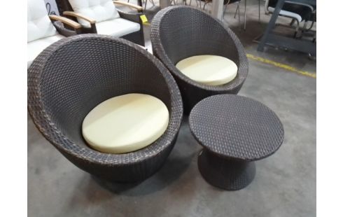 SALON DE JARDIN FAUTEUILS COQUILLES + TABLE