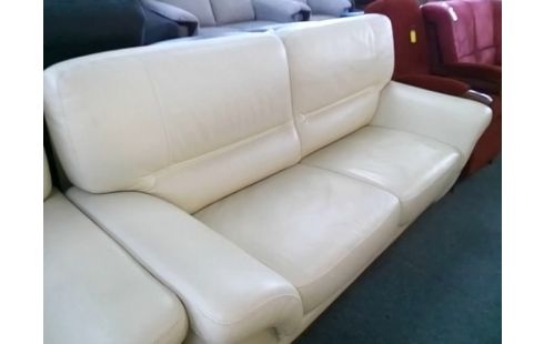 CANAPE CONVERTIBLE CUIR BLANC + CANAPE CUIR BLANC 2P