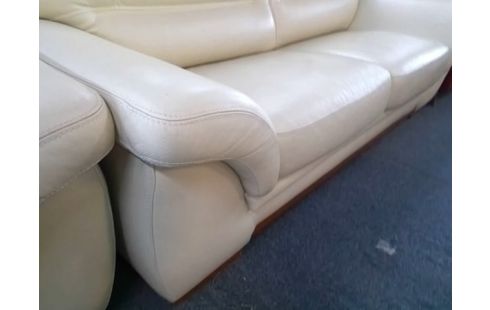 CANAPE CONVERTIBLE CUIR BLANC + CANAPE CUIR BLANC 2P