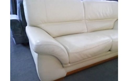 CANAPE CONVERTIBLE CUIR BLANC + CANAPE CUIR BLANC 2P