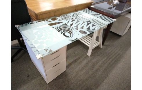 BUREAU BLANC PLATEAU VERRE