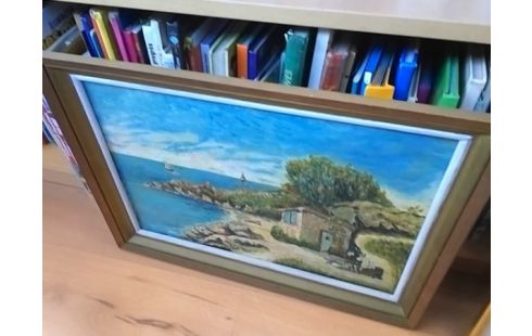 CADRE PEINTURE MAISON BORD DE L'EAU