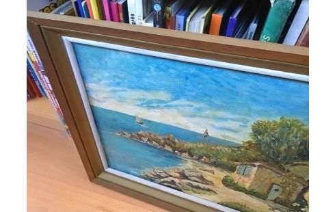 CADRE PEINTURE MAISON BORD DE L'EAU