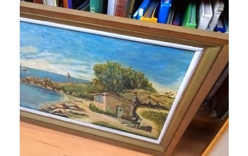 CADRE PEINTURE MAISON BORD DE L'EAU