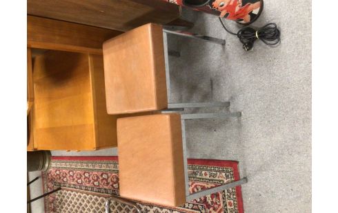 TABOURET CHROME SIMILI BRUN