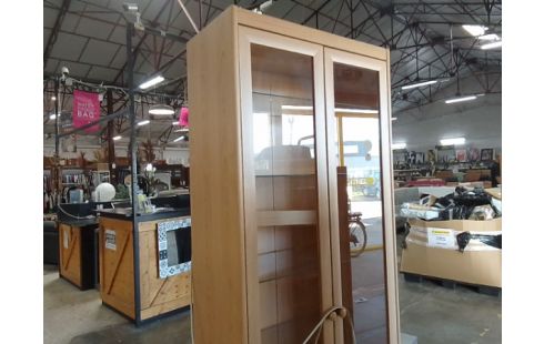 BIBLIOTHEQUE MELAMINE 2 PORTES VITRÉES LUMINEUSE