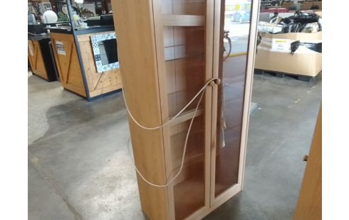 BIBLIOTHEQUE MELAMINE 2 PORTES VITRÉES LUMINEUSE