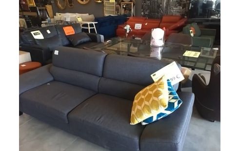 CANAPE 2 PLACES TISSU GRIS PIED METAL NOIR