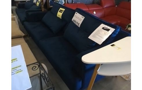 CANAPE 2 PLACES VELOURS BLEU CANARD PIED CHROME