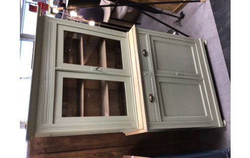 MEUBLE DOUBLE CORPS PATINE VERT 4 PORTES 2 TIROIRS