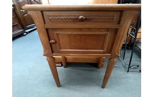 CHEVET 1 TIROIR Ancien bois marbre blanc