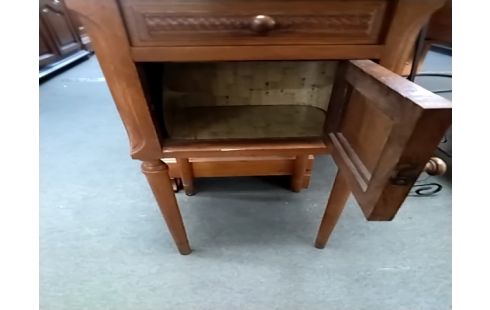 CHEVET 1 TIROIR Ancien bois marbre blanc